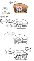  2girls an-94_(girls'_frontline) blonde_hair burger chibi chibi_only crying food girls_frontline midori_xiv mini_person multiple_girls pink_hair st_ar-15_(girls'_frontline) stuck 