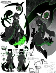  3others ^_^ absurdres black_cape black_coat black_pants black_robe cape chain closed_eyes coat commentary_request cuckoospawn_human_(project_moon) dead_silence_(e.g.o) force_(4sk_force) fusion highres holding holding_scythe hood hooded_coat korean_commentary korean_text library_of_ruina long_sleeves multiple_others pants pocket_watch project_moon rayman_limbs robe scythe silver_chain the_price_of_silence the_silent_orchestra translation_request watch 