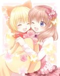  1boy 1girl ;d ^_^ animal_ears blonde_hair bow brown_hair butterfly closed_eyes dress fang flower hair_bow hairband hug lion_ears maekawa_suu one_eye_closed open_mouth rose sakutarou scarf sleeves_past_wrists smile umineko_no_naku_koro_ni ushiromiya_maria 