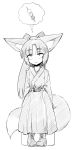  1girl animal_ears boots bow fox_ears fox_tail greyscale hair_bow highres looking_up monochrome original sakifox sitting sketch solo spoken_food tail 