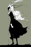  1girl black_dress breasts covered_eyes dragon_horns dress female_my_unit_(fire_emblem_if) fire_emblem fire_emblem_if full_body horns long_hair medium_breasts monochrome my_unit_(fire_emblem_if) profile robaco sketch solo standing transformation walking 