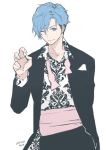  1boy 2017 ;) aizome_kento b-project blue_eyes blue_hair brown_hair collarbone jacket one_eye_closed open_clothes open_jacket smile undercut wand3754 