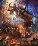  armor army artist_request claws cliff cygames destruction dragon dragon_rider dragon_wings fangs feathered_wings feathers horn magic_circle official_art open_mouth ouroboros_(shadowverse) scales shadowverse shingeki_no_bahamut sphere wings 