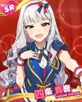  1girl :d bangs hairband highres idolmaster idolmaster_million_live! long_hair looking_at_viewer open_mouth shijou_takane silver_hair smile solo tuxedo_de_cat violet_eyes wristband 