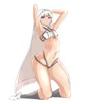  1girl altera_(fate) arms_behind_head arms_up breasts dark_skin fate/grand_order fate_(series) groin hometa kneehighs kneeling long_hair navel red_eyes sletch small_breasts solo tan thighs veil white_background white_hair 