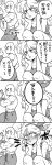  1boy 1girl bald blush breasts cleavage comic dragon_ball full-face_blush hairband head_rest highres long_hair lunch_(dragon_ball) monochrome muscle open_mouth smile sweat tank_top tenshinhan third_eye tkgsize translation_request wristband 