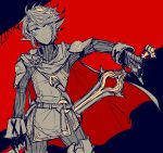  1boy artist_request cosplay falchion_(fire_emblem) fingerless_gloves fire_emblem fire_emblem:_kakusei gloves highres link looking_at_viewer lucina lucina_(cosplay) male_focus monochrome pointy_ears short_hair solo super_smash_bros. sword the_legend_of_zelda the_legend_of_zelda:_twilight_princess tiara weapon 