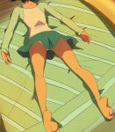  1girl barefoot blue_hair feet green_skirt haruyama_kazunori head_out_of_frame kirakira_precure_a_la_mode legs lying on_stomach panties precure short_hair skirt soles solo tategami_aoi toes underwear 