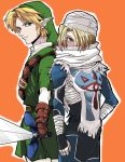  1boy 1girl androgynous artist_request blonde_hair blue_eyes hat link mask master_sword pointy_ears red_eyes reverse_trap sheik sword the_legend_of_zelda the_legend_of_zelda:_ocarina_of_time weapon 