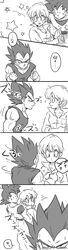  1girl 2boys absurdres breasts bulma cleavage clenched_hands comic dougi dragon_ball dragonball_z earrings frown gloves highres husband_and_wife jewelry monochrome multiple_boys muscle short_hair son_gokuu spiky_hair star sweat sweatdrop tkgsize translated vegeta wavy_mouth wristband 