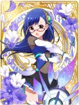  battle_girl_high_school flower glasses gloves hair_ornament highres long_hair looking_at_viewer official_art petals weapon 