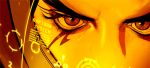  1girl animated animated_gif blinking close-up eye_of_horus eyelashes face facial_tattoo heads-up_display helmet holographic_monitor lowres marco_nelor overwatch pharah_(overwatch) solo tattoo thick_eyebrows 