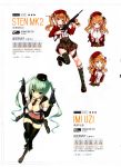  2girls absurdres aqua_eyes artist_request asymmetrical_legwear bangs black_legwear blush boots breasts brown_eyes brown_hair character_request cleavage dual_wielding elbow_gloves eyebrows_visible_through_hair girls_frontline gloves green_eyes gun hat highres holding holding_weapon jacket knee_boots leg_up midriff multiple_girls navel necktie official_art open_clothes open_jacket pleated_skirt scan scarf shirt shoes shorts simple_background skirt sleeveless smile submachine_gun suspenders twintails weapon white_background white_shirt 