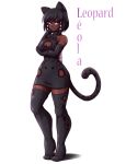  1girl _cutout black_hair breasts cleavage dark_skin leola leopard_ears leopard_tail mazume original thigh-highs violet_eyes 