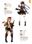  2girls absurdres artist_request assault_rifle bangs blonde_hair boots braid breasts brown_hair bullet character_request cleavage eyebrows_visible_through_hair full_body girls_frontline gloves gun hat highres holding holding_weapon long_hair looking_at_viewer medium_breasts midriff military military_uniform mouth_hold multiple_girls official_art open_mouth rifle scarf shorts skirt sleeveless smile standing tattoo twintails uniform violet_eyes weapon white_gloves 