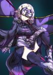  1girl armor armored_dress black_legwear blonde_hair capelet chains fate/apocrypha fate/grand_order fate_(series) flag fur_trim gauntlets headpiece highres jeanne_alter ruler_(fate/apocrypha) saikei_(kisk0905) solo thigh-highs yellow_eyes 