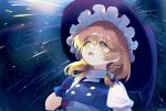  +_+ 1girl :o ainy77 black_gloves blonde_hair braid commentary gloves hat highres kirisame_marisa scratches short_hair single_braid sky solo star_(sky) starry_sky tears touhou turtleneck witch_hat yellow_eyes 