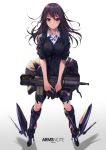  1girl black_hair fukai_ryousuke full_body gun highres long_hair looking_at_viewer original rifle school_uniform smile solo weapon 