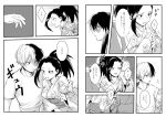  1boy 1girl blush boku_no_hero_academia comic fallen_down fireworks greyscale hand_on_another&#039;s_shoulder highres japanese_clothes kimono monochrome shirt sideburns speech_bubble t-shirt todoroki_shouto tripping yaoyorozu_momo zhangmingxigege 