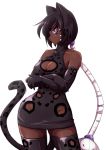  1girl black_hair breasts cleavage cleavage_cutout dark_skin elbow_gloves gloves leola leopard_ears leopard_tail mazume original thigh-highs 