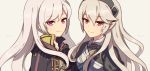  2girls armor cape character_name cute dragon_girl elf female_my_unit_(fire_emblem:_kakusei) female_my_unit_(fire_emblem_if) fire_emblem fire_emblem:_kakusei fire_emblem_heroes fire_emblem_if hairband human intelligent_systems kamui_(fire_emblem) long_hair looking_at_viewer multiple_girls my_unit_(fire_emblem:_kakusei) my_unit_(fire_emblem_if) nintendo pointy_ears red_eyes reflet robe smile super_smash_bros. super_smash_bros_for_wii_u_and_3ds twintails white_hair wusagi2 