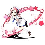  1girl blue_necktie divine_gate full_body gochuumon_wa_usagi_desu_ka? hat kneehighs long_hair natsu_megumi necktie open_mouth red_eyes redhead school_uniform serafuku shadow shirt short_sleeves skirt solo transparent_background twin_drill uccm white_background white_hat white_shirt white_skirt 