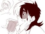  1boy black_jack_(character) black_jack_(series) close-up cup drinking drinking_glass greyscale kiriko_(black_jack) male_focus monochrome multicolored_hair profile ryanpei scar short_hair simple_background solo thought_bubble two-tone_hair white_background 