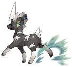  blitzle blue_eyes closed_mouth facing_away full_body looking_away looking_to_the_side no_humans pearl7 pokemon pokemon_(creature) pokemon_(game) pokemon_bw pokemon_bw2 simple_background smile solo striped tail white_background yellow_sclera zebra 