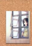  1girl absurdres akiyama_mio black_eyes black_hair from_outside goto_p highres k-on! long_hair photo_(object) solo window windowsill 