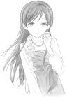  1girl absurdres alternate_costume artist_request commentary_request derivative_work graphite_(medium) greyscale highres idolmaster idolmaster_cinderella_girls jewelry long_hair long_sleeves looking_at_viewer monochrome necklace nitta_minami sketch smile solo traditional_media 