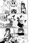  2girls ahoge benizuwai clothes comic covering_mouth dress explosion gradient_hair greyscale hand_on_another&#039;s_shoulder hand_over_own_mouth hijiri_byakuren long_hair long_sleeves monochrome multicolored_hair multiple_girls reaching_out toramaru_shou touhou translation_request two-tone_hair 