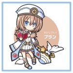  1girl bare_shoulders blanc blue_eyes blush book brown_hair chagama_(tyagama0927) chibi hammer hat highres looking_at_viewer neptune_(series) short_hair solo 