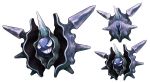  &gt;:) closed_eyes closed_mouth cloyster constricted_pupils full_body grin highres horn no_humans pearl7 pokemon pokemon_(creature) pokemon_(game) pokemon_frlg pokemon_rgby shell simple_background smile teeth white_background 