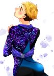  1boy blonde_hair brown_hair christophe_giacometti facial_hair from_behind green_eyes hotbuggy looking_up male_focus multicolored_hair smile sparkle two-tone_hair yuri!!!_on_ice 