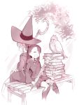  2girls belt broom dress glasses hat kagari_atsuko little_witch_academia long_hair monochrome multiple_girls open_mouth shiny_rod sleeping smile ursula_charistes witch witch_hat 