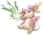  audino closed_mouth facing_away full_body leg_up looking_away no_humans outstretched_arms pearl7 pokemon pokemon_(creature) pokemon_(game) pokemon_bw pokemon_bw2 rabbit simple_background smile solo standing standing_on_one_leg white_background 