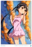  1girl 2011 absurdres bare_shoulders black_hair blush brown_eyes dated dress errant frilled_dress frills highres k-on! long_hair nakano_azusa sleeveless solo sundress twintails 
