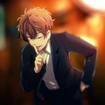  1boy brown_hair formal free! high_speed! kirishima_natsuya male_focus necktie one_eye_closed rayu red_eyes solo suit tongue tongue_out upper_body 