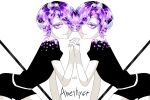  amethyst_(houseki_no_kuni) androgynous braid hand_holding houseki_no_kuni katana nail_polish purple_hair siblings smile sparkle sword twins violet_eyes weapon 