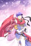  1boy 1girl blue_eyes blue_hair blush cape dress fire_emblem fire_emblem:_souen_no_kiseki headband highres ike kaidou_mitsuki open_mouth pointy_ears princess_zelda short_hair smile super_smash_bros. the_legend_of_zelda the_legend_of_zelda:_twilight_princess 