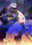  1girl blue_eyes crotch_plate fate/extra fate/extra_ccc fate_(series) flat_chest greaves long_hair looking_at_viewer meltlilith naro0427 navel purple_hair revealing_clothes sleeves_past_wrists solo 