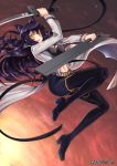  1girl adsoutoart animal_ears blake_belladonna cat_ears dual_wielding gloves highres holding holding_weapon knife long_hair looking_at_viewer rwby solo sword thigh-highs weapon 