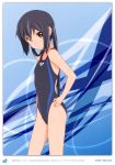  1girl absurdres black_hair blush brown_eyes errant highres k-on! long_hair looking_at_viewer nakano_azusa solo swimsuit twintails 