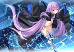  1girl armor armored_boots blue_eyes boots crotch_plate fate/extra fate/extra_ccc fate_(series) leaning_forward long_hair looking_at_viewer meltlilith navel purple_hair revealing_clothes solo thigh-highs ureshiijelek 