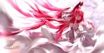  1girl absurdres animal_ears bare_shoulders bouquet breasts bridal_veil bride collarbone dress elbow_gloves fate_(series) flower fox_ears gloves highres large_breasts long_hair mochigome_(fatelly) no_mouth pink_hair rose solo tamamo_(fate)_(all) tamamo_no_mae_(fate) veil very_long_hair wedding wedding_dress white_dress 