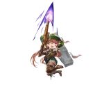  1girl boots closed_eyes crying earrings gloves granblue_fantasy gun harbin hat jewelry long_hair low_twintails ludmila_(granblue_fantasy) minaba_hideo official_art open_mouth redhead rifle solo teeth transparent_background twintails weapon 