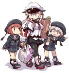  3girls blonde_hair blue_eyes capelet dress food graf_zeppelin_(kantai_collection) grey_eyes groceries hair_between_eyes hat ice_cream jacket kantai_collection mizuno_(okn66) multiple_girls pantyhose peaked_cap sailor_dress sailor_hat short_hair sidelocks silver_hair tsurime twintails z1_leberecht_maass_(kantai_collection) z3_max_schultz_(kantai_collection) 