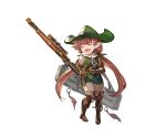  1girl boots closed_eyes crying dagger earrings gloves granblue_fantasy gun harbin hat jewelry long_hair low_twintails ludmila_(granblue_fantasy) minaba_hideo official_art open_mouth redhead rifle solo teeth transparent_background twintails weapon 