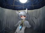  1girl animal_ears black_dress capelet commentary_request dowsing_rod dress full_moon grey_hair hammer_(sunset_beach) jewelry looking_at_viewer moon mouse_ears mouse_tail nazrin pendant red_eyes short_hair solo tail touhou 
