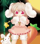  animal_ears bamboo bamboo_forest bloomers blush brown_hair carrot dress forest full_moon inaba_tewi kowane moon nature pink_dress rabbit rabbit_ears red_eyes short_dress solo touhou underwear 